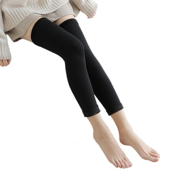 

thicken fleece lined knee brace support pads winter thermal sleeve, Black;gray