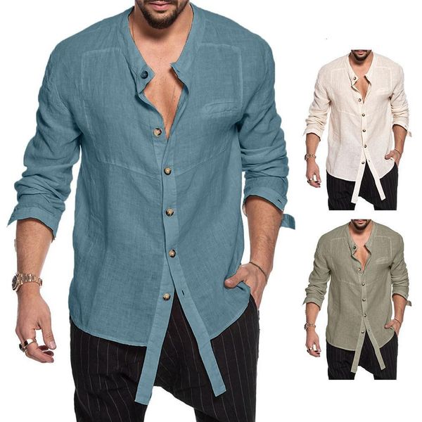 

2020 new men's casual blouse cotton linen shirt loose short sleeve tee shirt spring autumn summer casual handsome men shirt, White;black