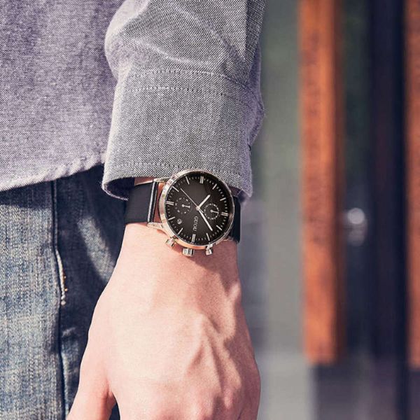 

men's watch fashion business watch guou fashion personality temperament multi functional men's leather strap calendar watch, Slivery;brown