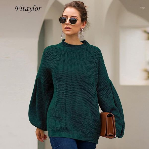 

fitaylor winter women lantern sleeve elegant knitted loose knitted sweater pullovers solid casual female jumper1, White;black
