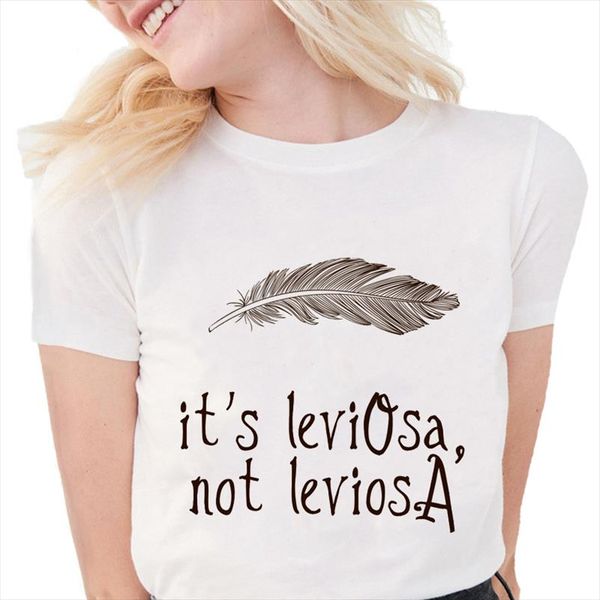 

new fashion funny feather t shirts women its leviosa not leviosa letter graphic print tees soft cotton white t shirts