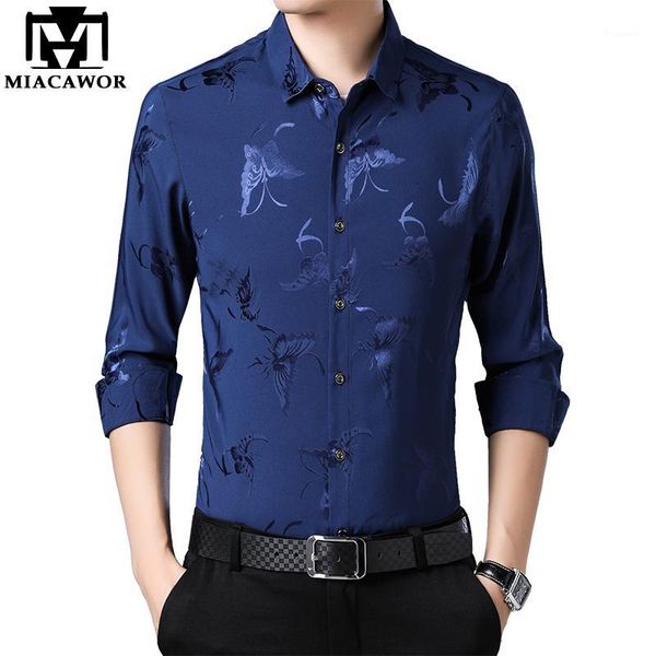 

miacawor new 2020 long sleeve shirts men fashion print dress shirt male slim fit casual camisa masculina plus size c5671, White;black
