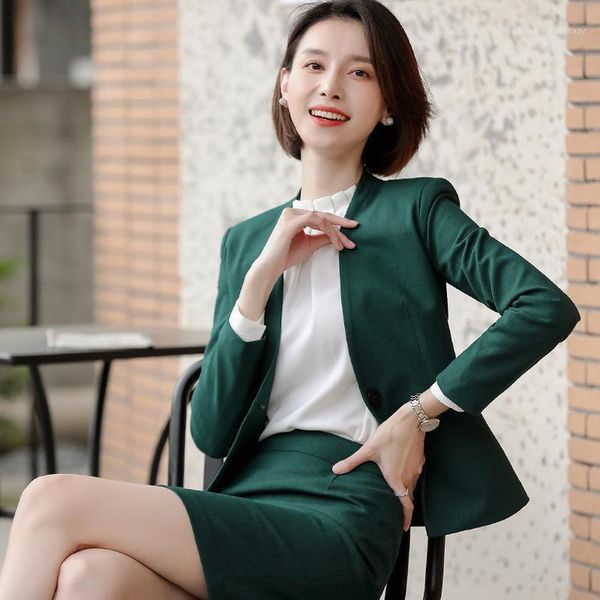 

two piece dress ladies office work wear formal women business suits with skirt and jackets coat female summer fall professional blazers eleg, White