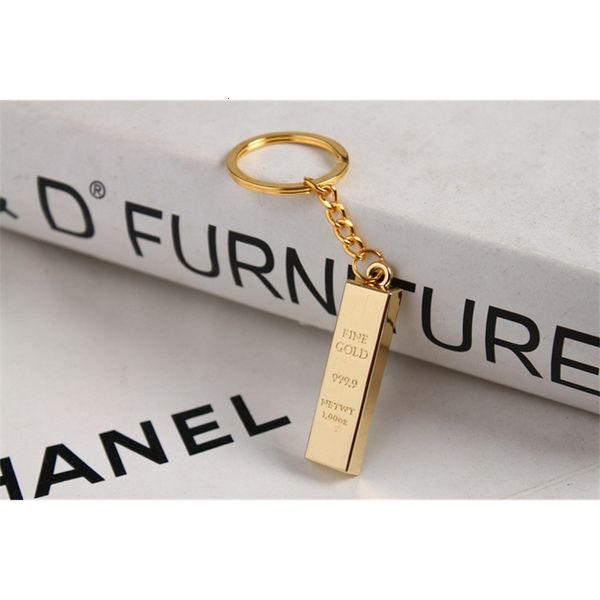 

gold the gold brick shaped key chain pure 9999 purity key ring simulation of gold creative small gift, Slivery;golden