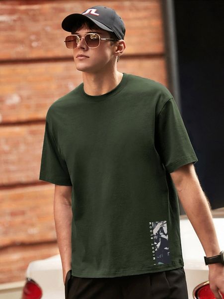 

men graphic print round neck tee t8lp#, White;black