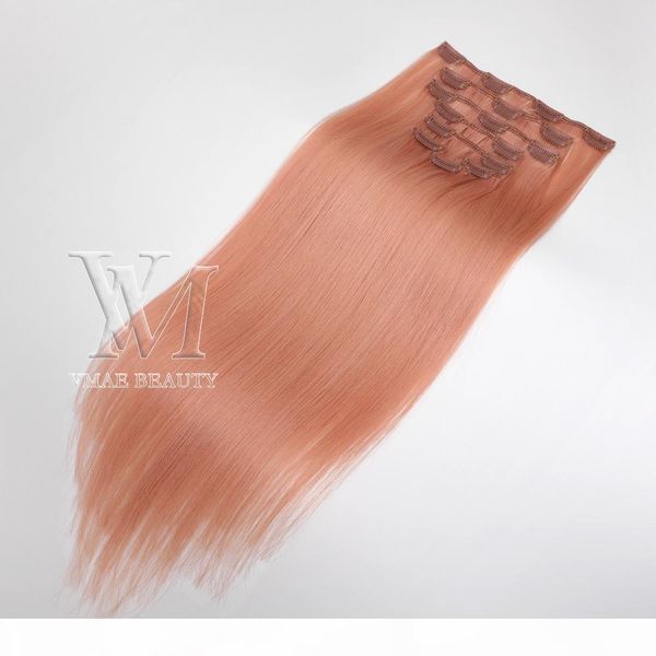 

vmae double european brazilian clip ins human hair extensions unprocessed 100g natural color golden 13a customized color, Black;brown
