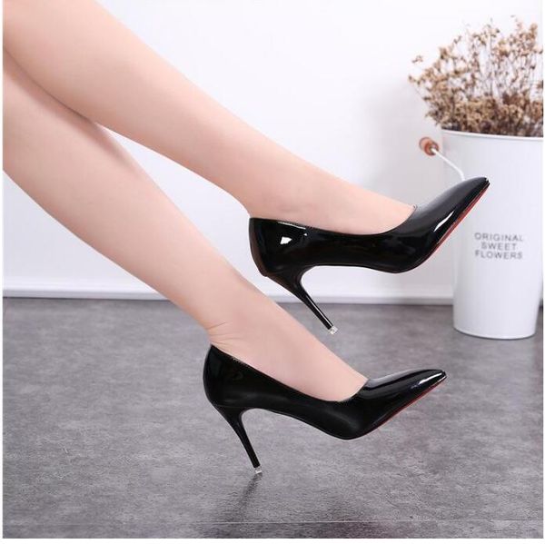 

nude stiletto heels, black pointy work shoes, blue patent leather
