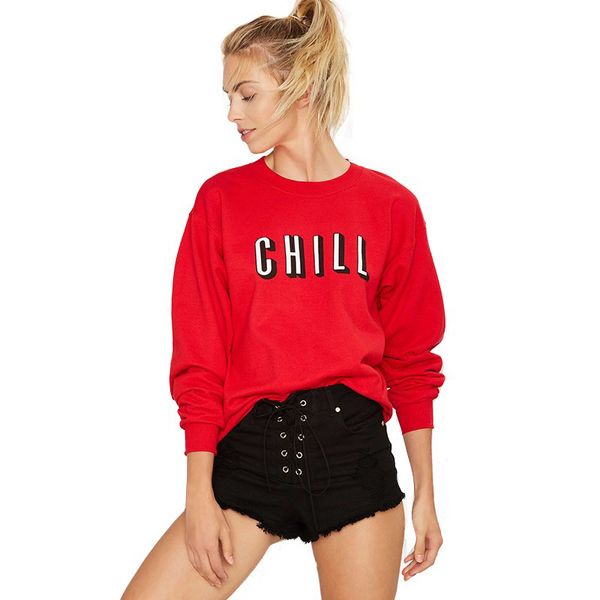 

9277#2020chill letter print loose crew neck long sleeve women's sweater, Black