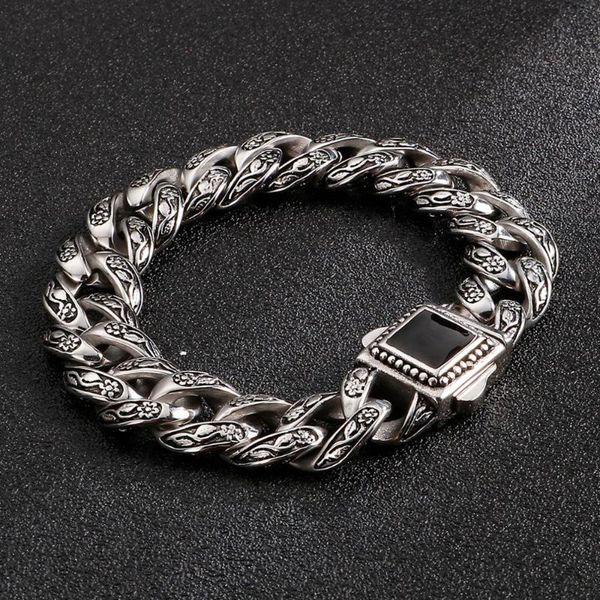 

link, chain gothic style curb cuban link men bracelet black stainless steel vintage charms fashion male jewelry
