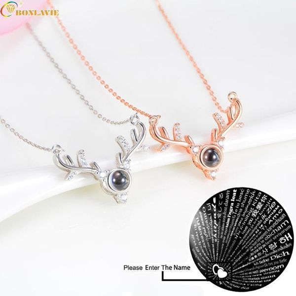 

cute deer 100 languages i love you necklace 925 sterling silver customized lettering ps women necklaces friends lovers gift1