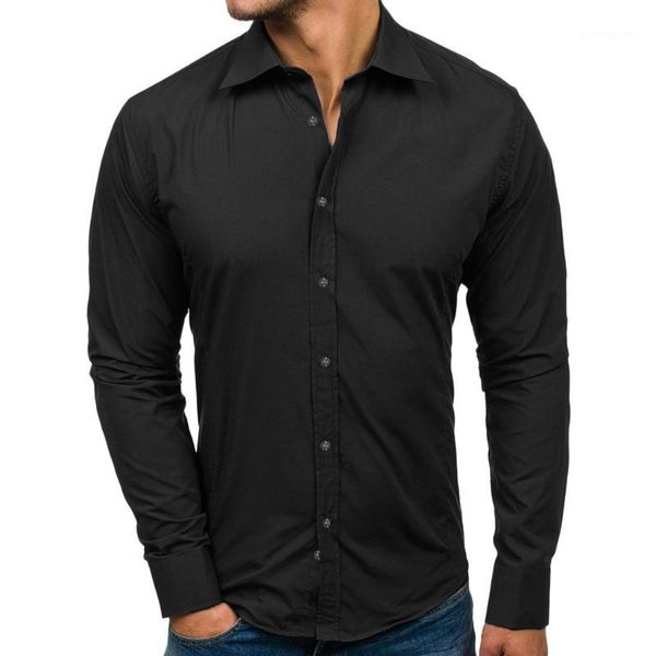 

muqgew 2019 fashion black men shirt men casual solid design buttons shirt long sleeve streetwear moda hombre kemeja pria1, White;black