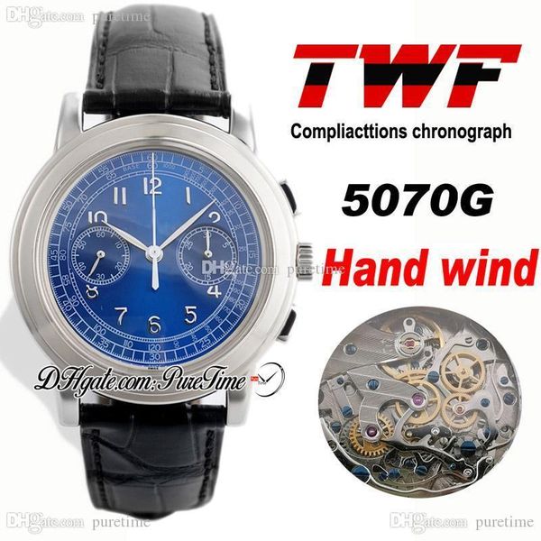 

twf platinum commentttions chronograph 5070g рука обмотки автоматическая мужская часы стальной корпус синий циферблат черный кожа ptpp puret, Slivery;brown
