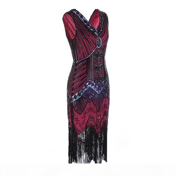 

vintage 1920s flapper great gatsby dress 2018 summer fancy costumes v-neck cap sleeve sequin fringe party midi dresses y190425, Black;pink