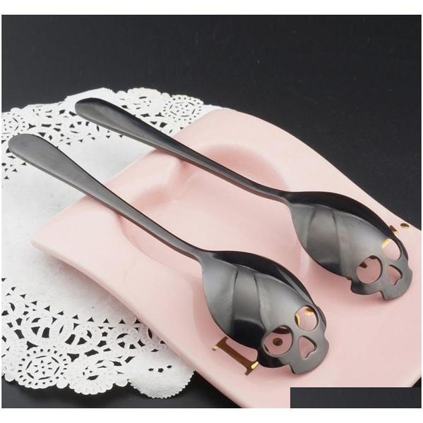 

skull shaped spoon stainless steel coffee spoons dessert ice cream sweets tea spoons tableware kitchen tools 15.1*3.4*0.25 cm