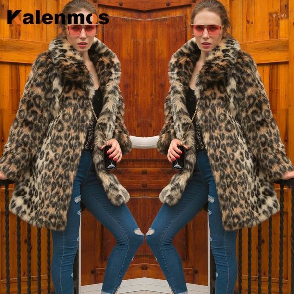 

coat women plus size fall winter turn-down collar warm daily casual outfit handmade jacket thick leopard faux fur coat jackets1, Black
