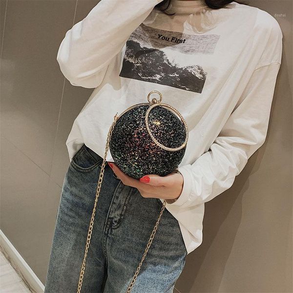 

evening bags women's dinner bag shoulder chain small fashion hand simple diagonal straddle round handbag1