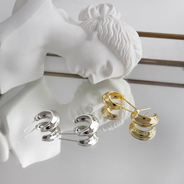 

Japanese and Korean S925 pure silver earrings simple concave convex smooth face female Earrings, Golden;silver