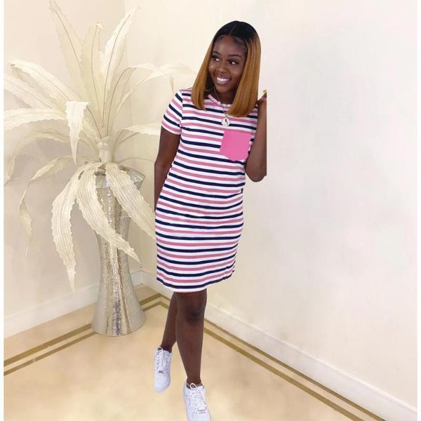 

new summer pregnant women explosion models casual women big belly fashion trend striped print pocket round neck dress1, White