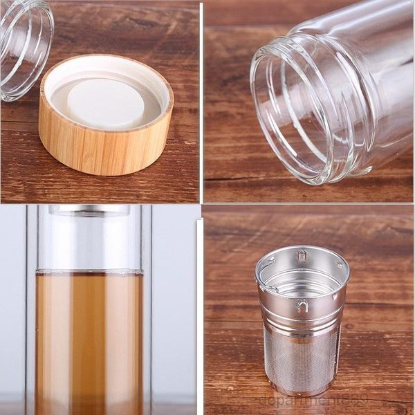 

a-a-water bottles with tea infuser filter vacuum cups bamboo cover glass bottle for outdoor 350ml/450ml dhb658