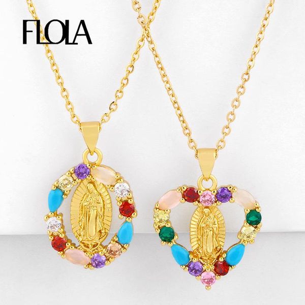 

pendant necklaces flola cz rainbow virgin mary for women gold crystal heart pendants jewelry virgen de guadalupe nkeq37, Silver