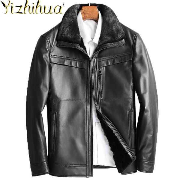 

azazel genuine leather jacket real liner short mens sheepskin coat plus size jackets chaqueta cuero hombre 806 kj2232, Black