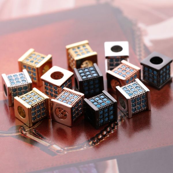 

handmade diy jewelry charm gold/silver/black plated brass beads micro pave turquoise square charms for jewelry making, Bronze;silver