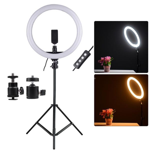 

flash heads 11.8in 24w 2700-5500k 180pcs led video ring light fill-in lamp dimmable + phone holder 2pcs ball for pography lighting