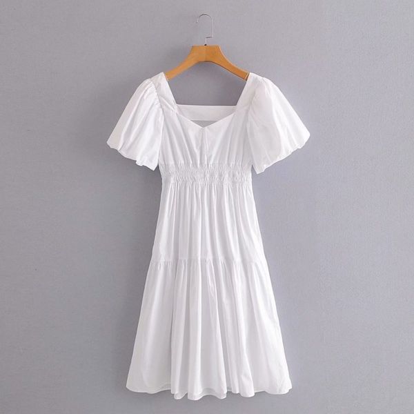 

square new style 2065 collar autumn lantern short sleeve high waist slim fit solid color pullover dress for women, Black;gray