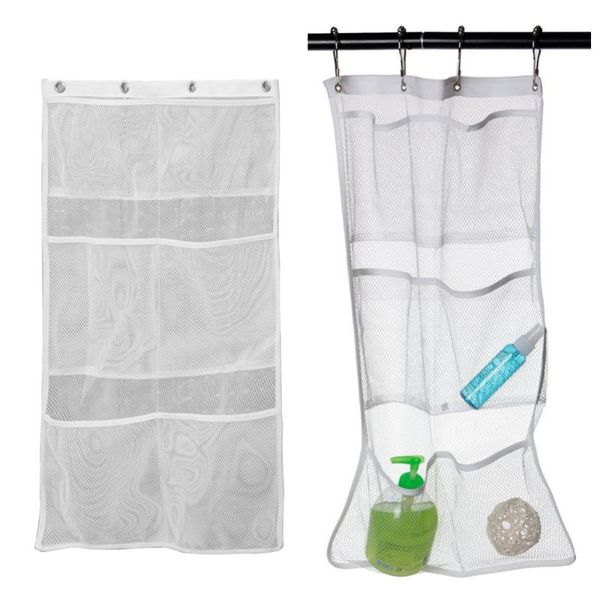 

storage boxes & bins 6 pocket bathroom shower hanging mesh organizer bath bag curtain rod liner hooks bags (white)