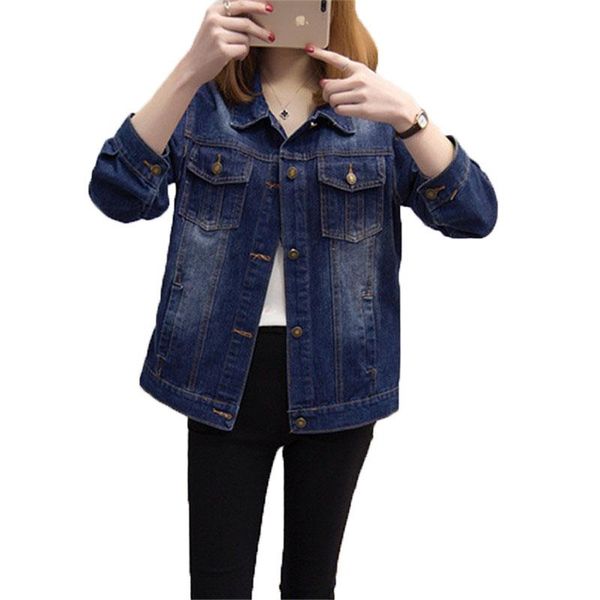 

women's denim jacket spirng autumn vintage short blue denim coat long-sleeve solid color slim jeans outerwear plus size 5xl, Black;brown