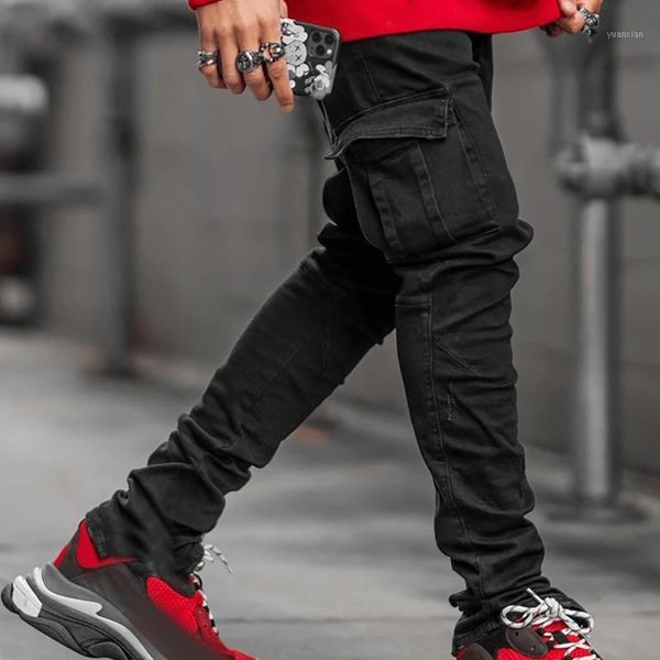 

black cargo pants men's vintage multi-pockets jeans new fashion men loose trouser streetwear male casual casual jeans1, Blue