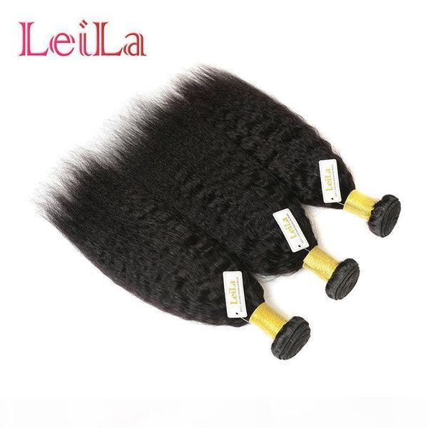 

peruvian 6inch to 30inch human hair wefts kinky straight bundles italian coarse yaki three pieces one lot double weft natural color, Black