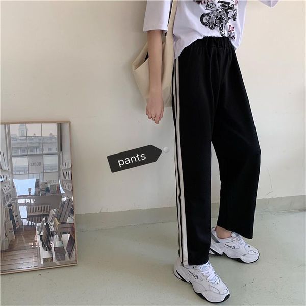 

spring and summer 2020 new high-waist wide-leg pants all-match slim thin nine-point pants straight-leg pants 1007, Black;white