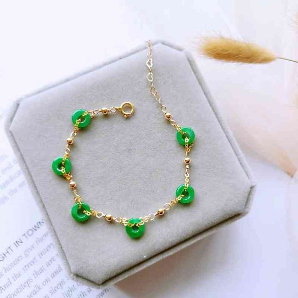 

green jade donut bracelets for women bangle bracelet jewelry 925 silver real natural bead emerald gift gemstone amulets chinese, Golden;silver