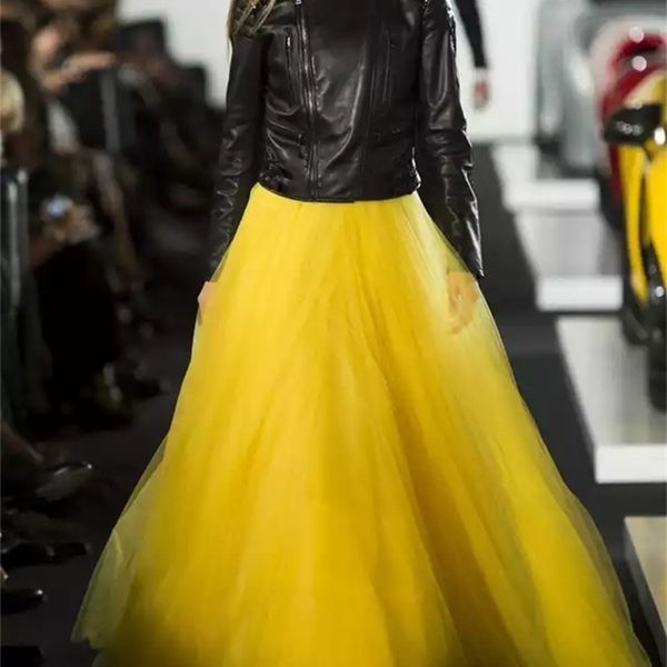 

spring summer extra long mesh lace vintage expansion skirt women yellow tulle elastic waist beach travel ball big swing skirts y200326, Black
