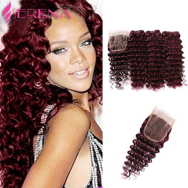 

red hair extensions 99j deep curly virgin 4pcs brazilian peruvian malaysian indian wholesale human hair 7a brazilian hair weave bundles, Black;brown