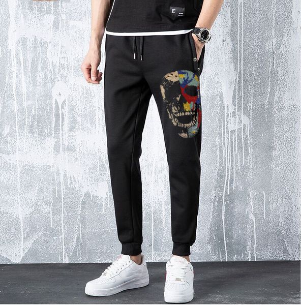

2021 new men's hop sweatpants fitness joggers spring male side drill high street hip long trousers rhinestones pants sw ggjb, Black