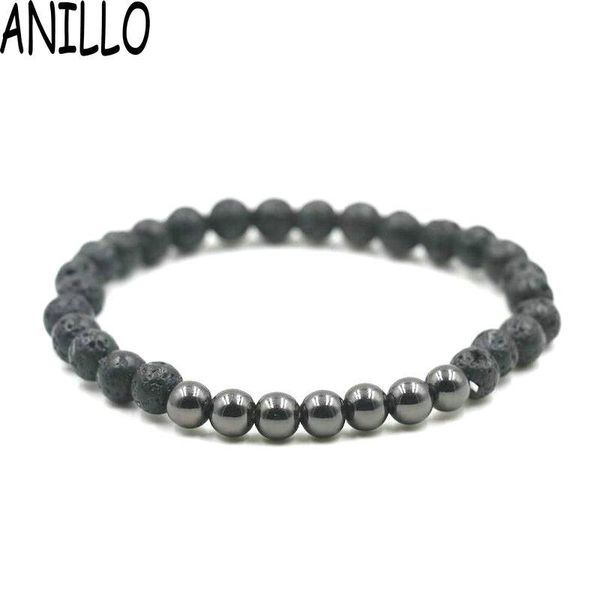 

charm bracelets aniilo natural lave 6mm stone black gold copper beads bracelet for women men couple bangles jewelry, Golden;silver