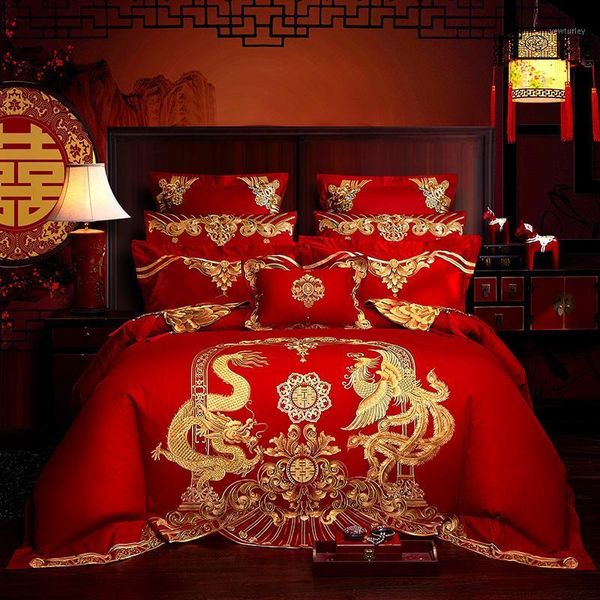 

bedding sets 38 wedding set bed cover/sheet lucky red dragon phoenix pattern duvet cover1
