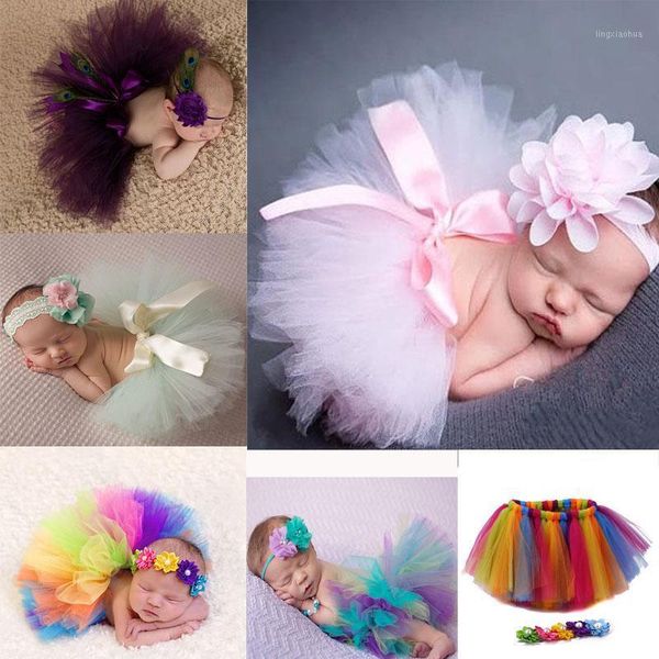 

infant newborn baby girl clothes flower headband mesh ball gown tutu skirts pgraphy prop baby clothing set1, White