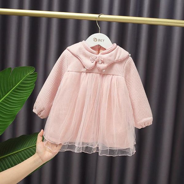 

girl's dresses warm winter girls kids velvet princess dress plaid mesh long sleeve sweet children baby infants party vestidos s11517, Red;yellow