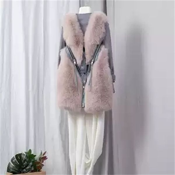 

genuine 2020 winter fox vest ladies with zipper female decoration fashion real gilet skin design iv7j, Black