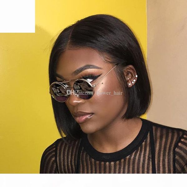 

brazilian straight hair short bob cut wigs adjustable pre plucked 4x4 lace closure bob cut human hair wigs for black women wholesale, Black;brown