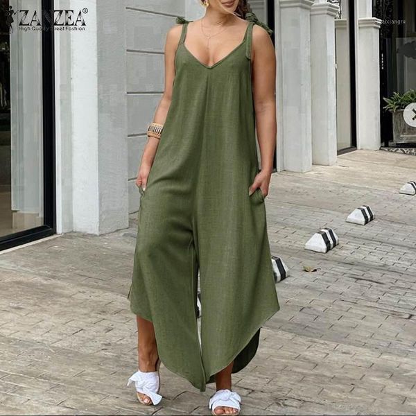 

sleeveless wide leg playsuit zanzea women asymmetrical bib cargo pants pockets holiday jumpsuit solid trousers oversized 5xl1, Black;white