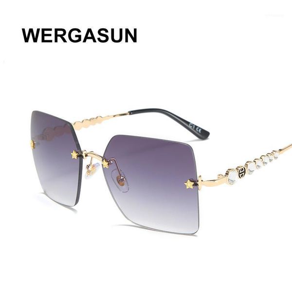 

sunglasses wergasun 2021 oversized women square frameless sun glasses female men vintage mirror shades gradient uv4001, White;black