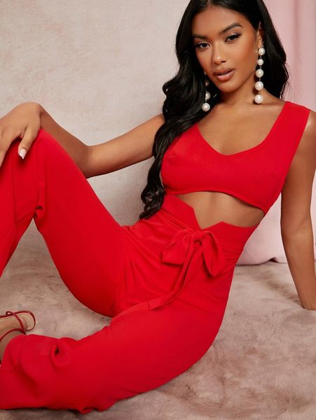 

cut out front belted jumpsuit y8oh#, White