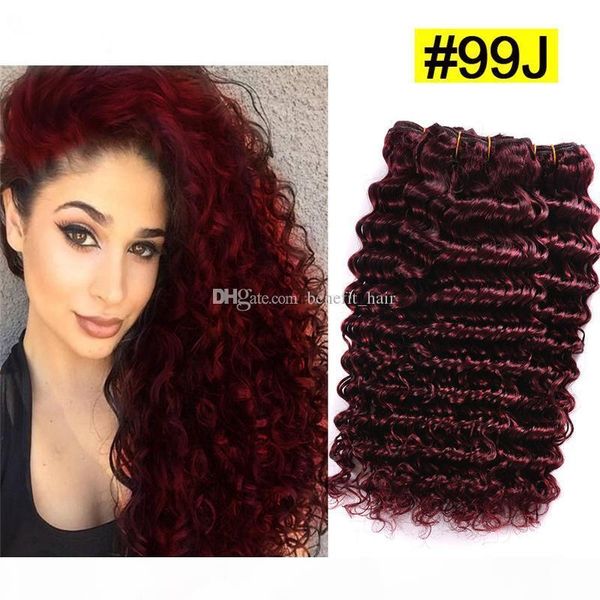 

brazilian 99j virgin 9a human hair extensions deep wave deep curly red hair bundles 9a burgundy hair bundles 3pcs lot, Black