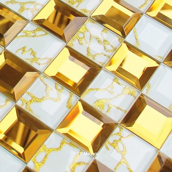 

wallpapers splendid 5 factes pink gold diamond 3d mirror crystal glass mosaic tiles, showroom ktv dispaly wall decor tile backsplash,yy199