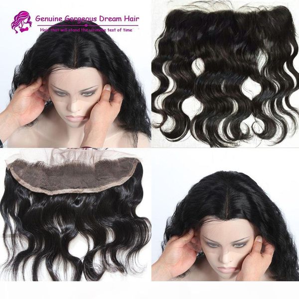 

brazilian body wave lace frontal closure full lace frontal piece 13x2" human hair ear to ear with baby hair, Black;brown