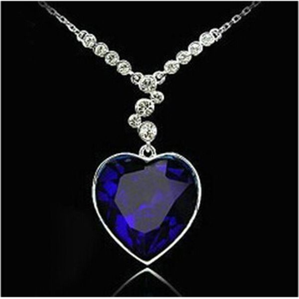 

luxury austrian crystal titanic love of heart diamond pendant necklace women chokers dark blue valentine day gift